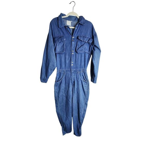 Esprit vintage chambray boiler suit sz m utility button front Y2K 90's stretch - Picture 1 of 10